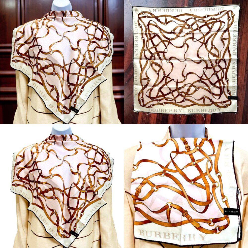 New Tag on  Burberry Miniscarf  23" Cotton/Silk ivery  Light pink bow  (51) - Picture 4 of 13